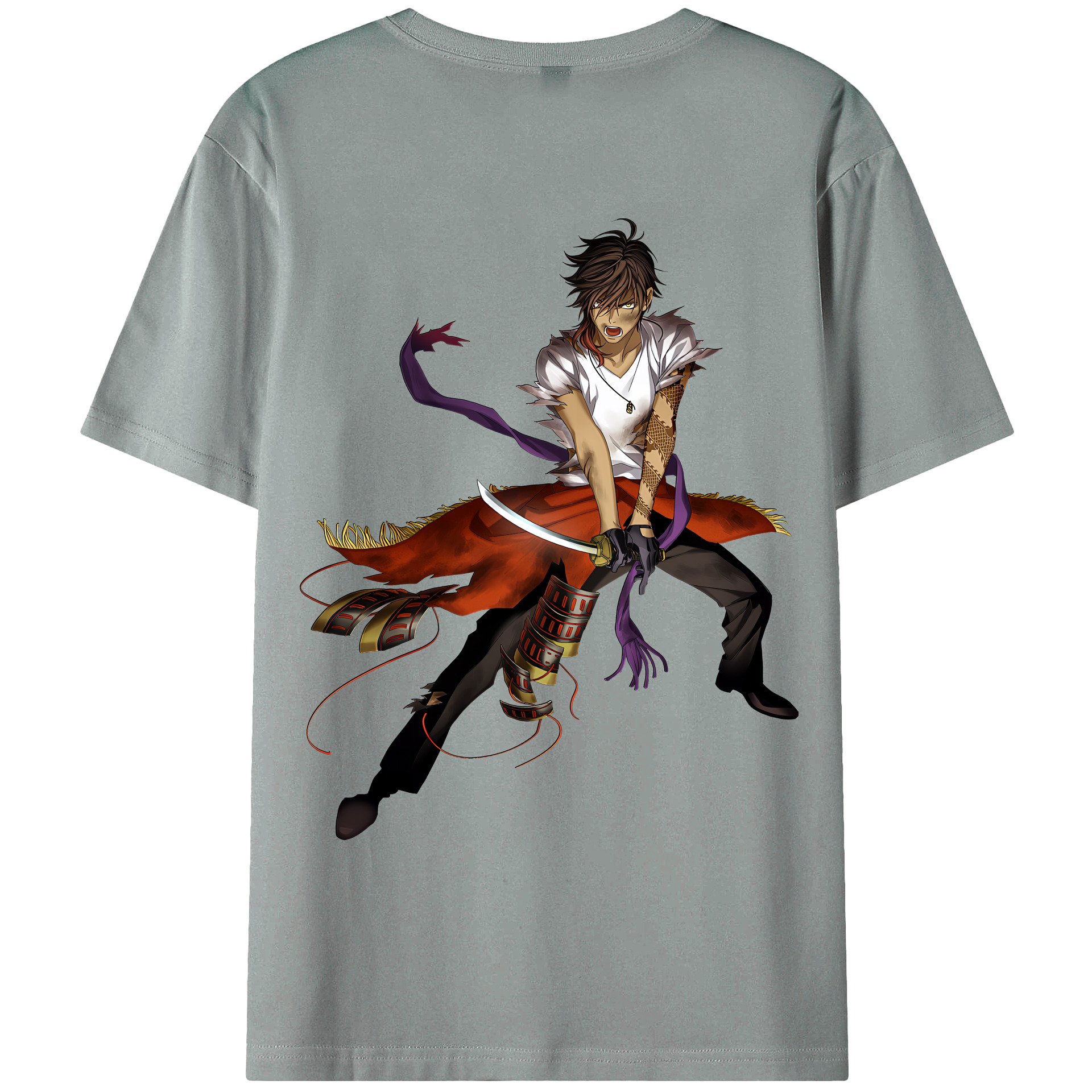 （画像用） 刀剣乱舞 Touken Ranbu 綿100％ メンズ半袖Tシャツ（バックプリント） 通気性